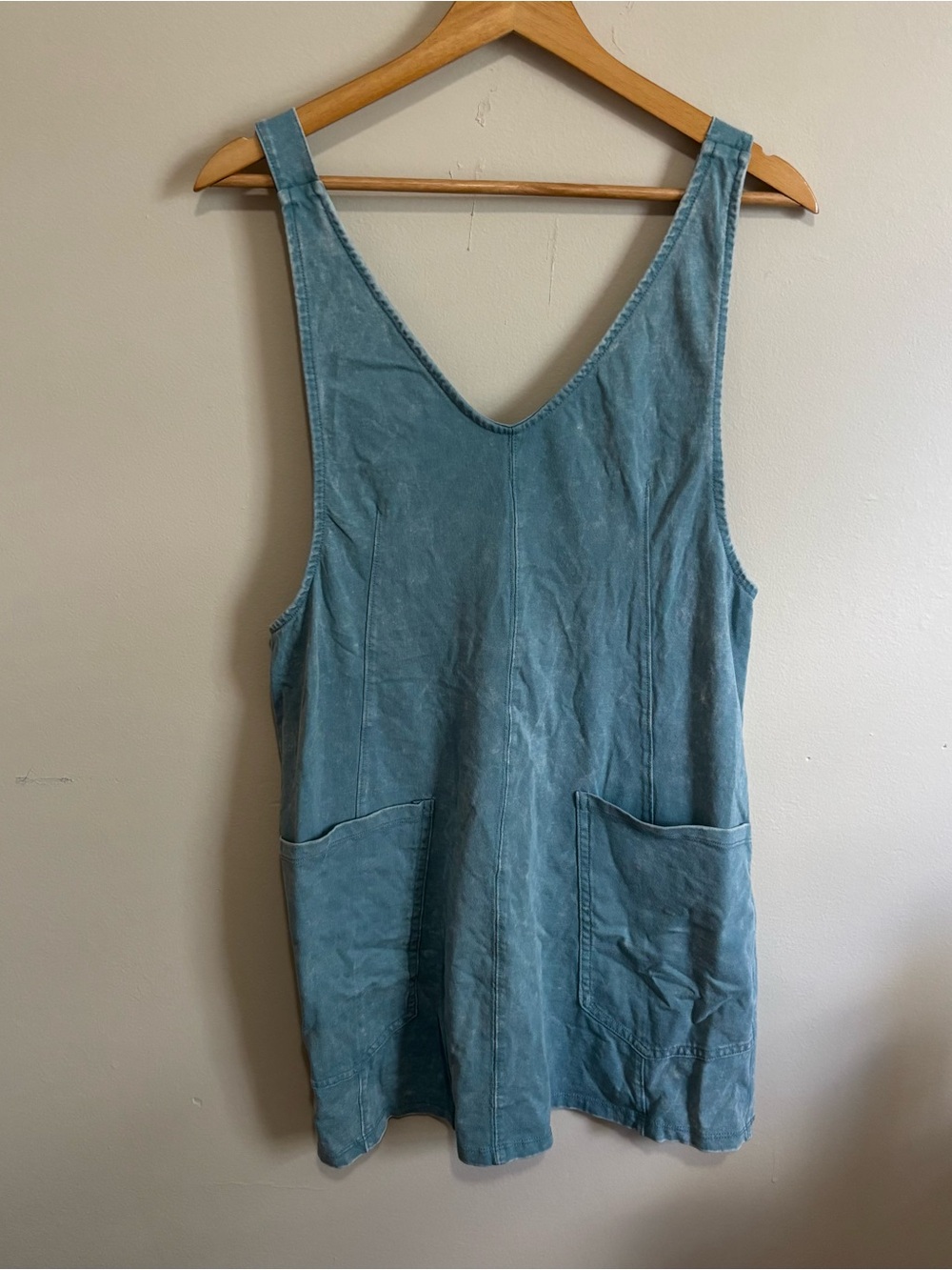 Zenana Blue Mineral Wash Oversized Overall Mini Dress Pockets M
